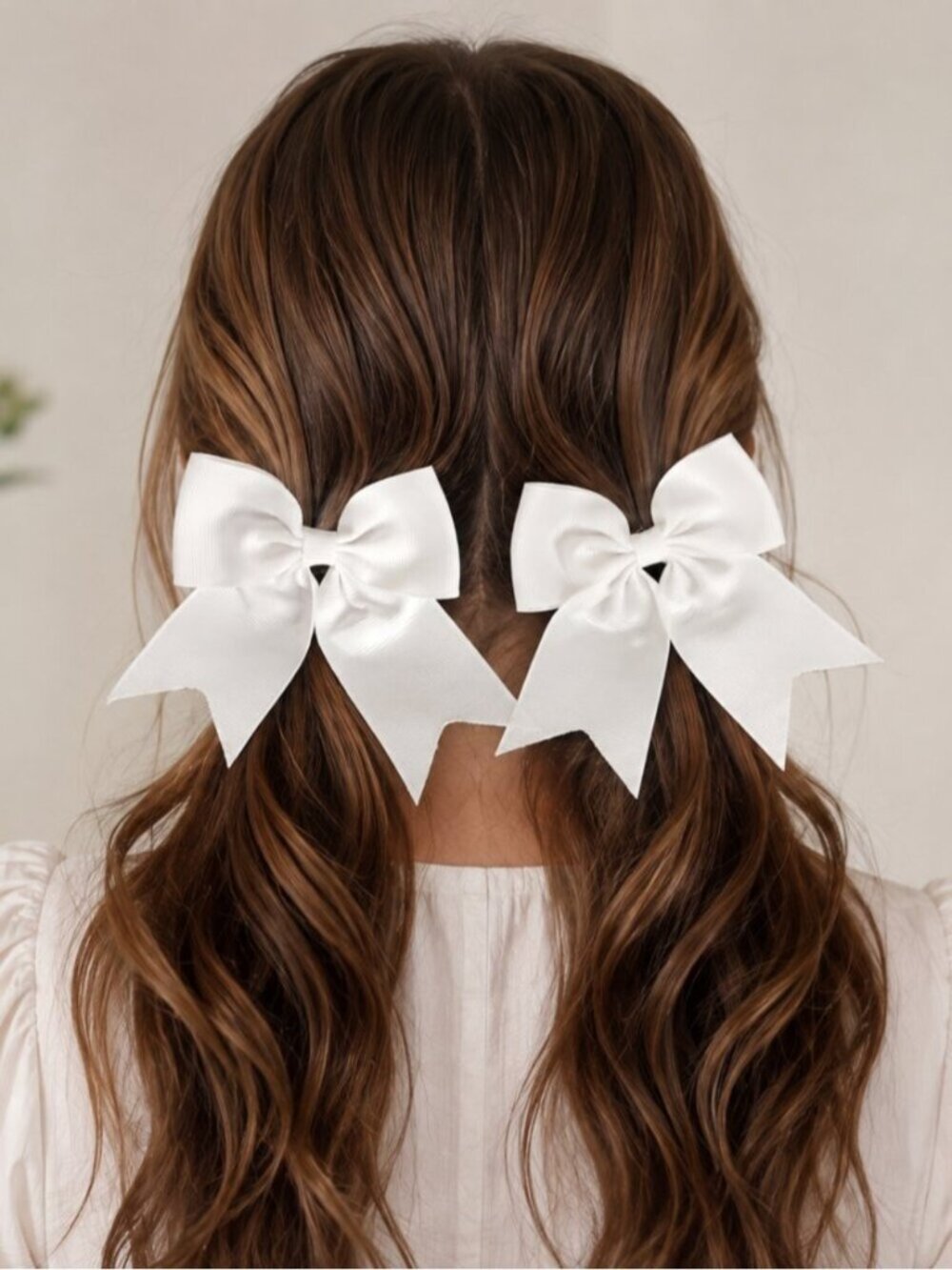 White Grosgrain Ribbon Hair Bow Clips Pair Cheer Dance School Uniform Preppy